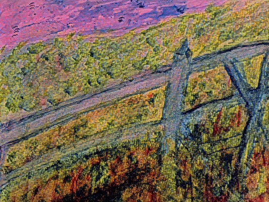 Fenceline Radiance, Kate Weingart, 2025, mixed media, 20 x 20 in. / 50.8 x 50.8 cm.