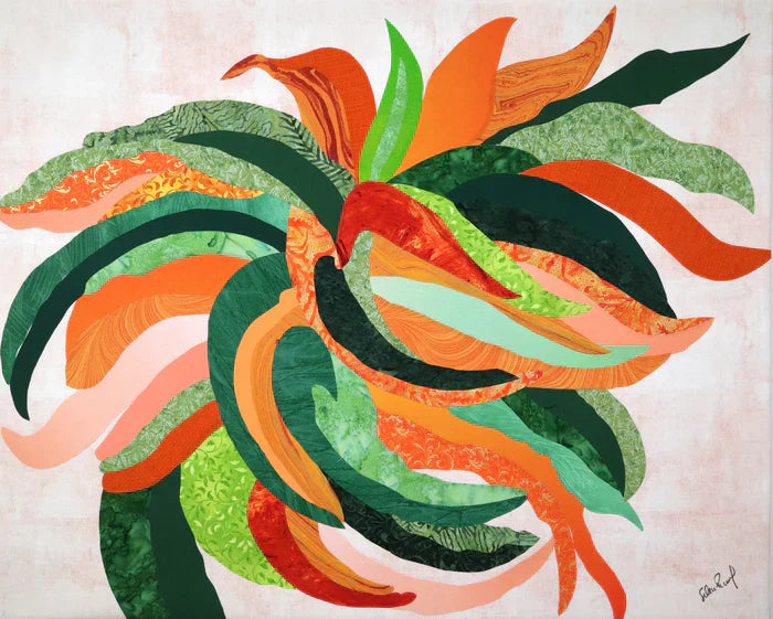 Dance of Verdant Whispers, Selene Paschoal, 2025, fabric, 14 x 30 in. / 35.56 x 76.2 cm.