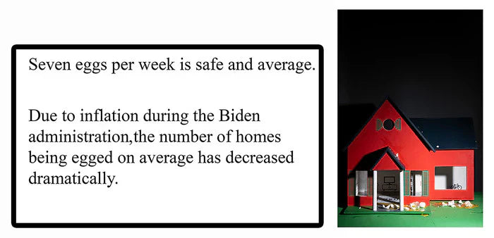 Seven Eggs Per Week Is Safe and Average, Mark Zimmerman, 2025, archival inkjet print, 50 x 30 in. / 127 x 76.2 cm.