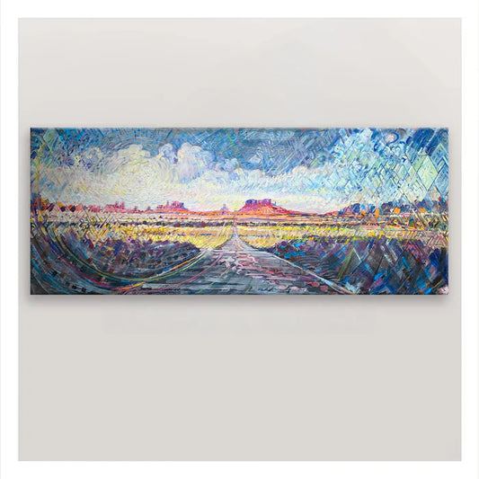 Road of Endless Echoes, Brent Hollingsead, 2024, mixed media, 36 x 70 in. / 91.44 x 177.8 cm.