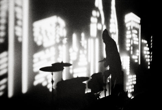 Silhouette, Drummer Sound Check, Eric Newnam, 2014, silver gelatin print, 8 x 14 in. / 20.32 x 35.56 cm.