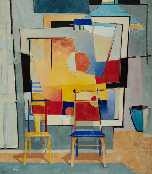 Two Chairs Appeared, Tom Schiller, 2018, acrylic on canvas, 35 x 31 in. / 88.9 x 78.74 cm.