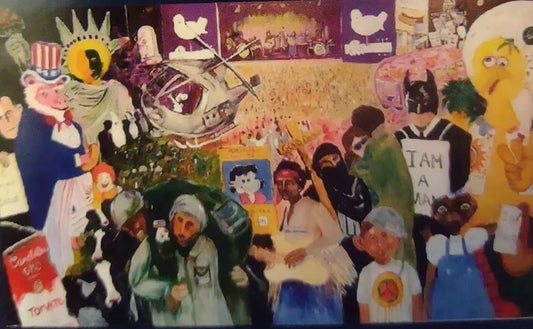 1969: Vietnam, Civil Rights & Woodstock, Janet Richardson, 2017, acrylic, 5.6 x 10 ft. / 66 x 120 in.