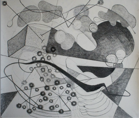 Knitting Basket, 2024, mixed media on paper, 26 x 30 in. / 66.04 x 76.2 cm.