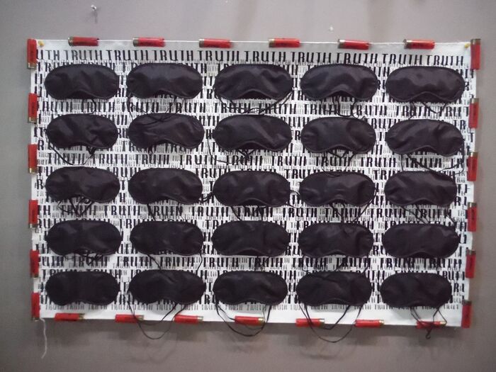 25 States of Q, 2021, mixed media on canvas, 27 x 42 in. / 68.58 x 106.68 cm.