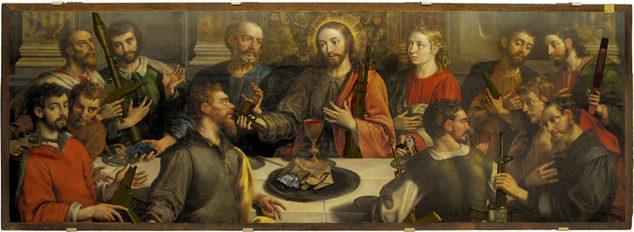 The Last Supper of the Gun Lobby, 2018, archival pigment print from a digital collage, 9.5 x 26 in. / 24.13 x 66.04 cm.