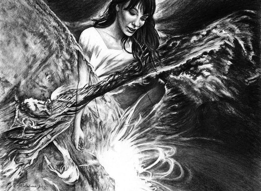 Jagged Sky - Storm on the Sun, 2022, graphite pencil on paper, 16 x 20 in. / 40.64 x 50.8 cm.