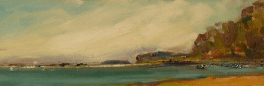 Bolinas Lagoon Afternoon, 2020, oil on board, 10 x 4 in. / 25.4 x 10.16 cm.