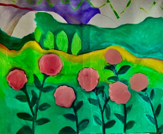 Mountain Roses, 2025, oil on canvas, 24 x 30 in. / 60.96 x 76.2 cm.