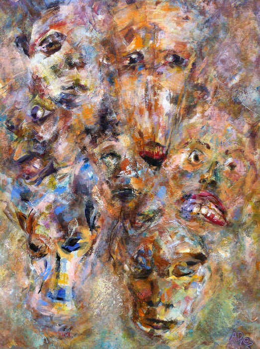 Masked Emotions, 2018, acrylic and oil, 30 x 24 in. / 76.2 x 60.96 cm.