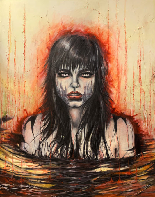 In the Waters of Fire Lake, 2021, oil on canvas, 60 x 48 in. / 152.4 x 121.92 cm.