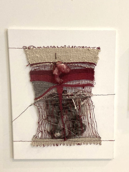 Red Cotton, 2021, paper thread and raw cotton, 20 x 16 in. / 50.8 x 40.64 cm.