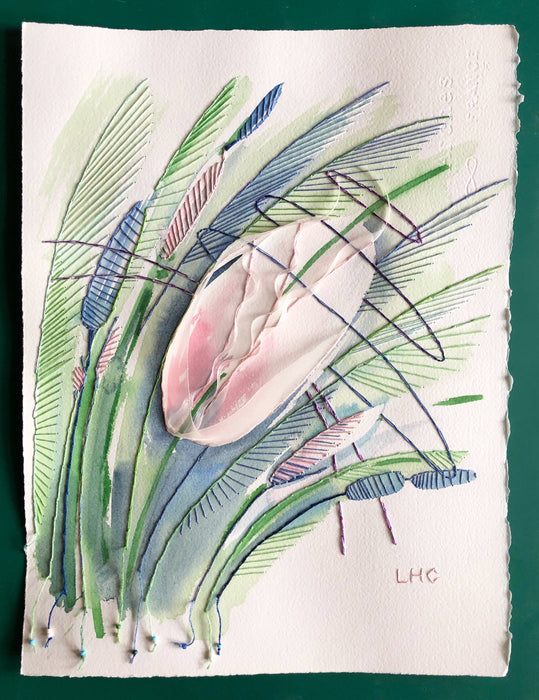 Cattails and Buds, 2020, mixed media, 15 x 11 in. / 38.1 x 27.94 cm.