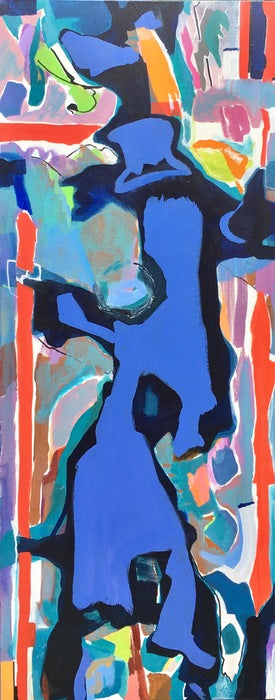 Nightly Stroll, 2019, acrylic paint and pens on canvas, 40 x 16 in. / 101.6 x 40.64 cm.