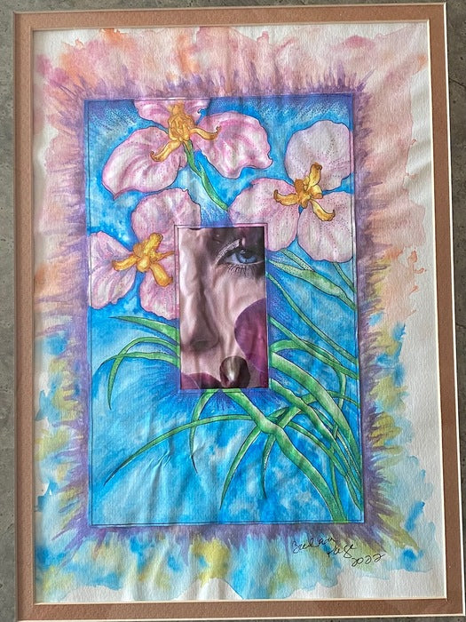 Eye of the Beholder, 2022, watercolor collage, 19 x 22 in. / 48.26 x 55.88 cm.