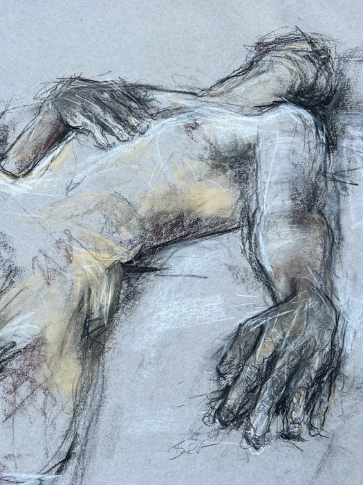 Holding On, 2021, charcoal and pastel, 20 x 18 in. / 50.8 x 45.72 cm.