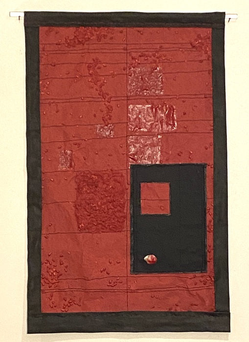 Cotton Seeds, 2022, handmade paper, fabric and thread, 44 x 28 in. / 111.76 x 71.12 cm.