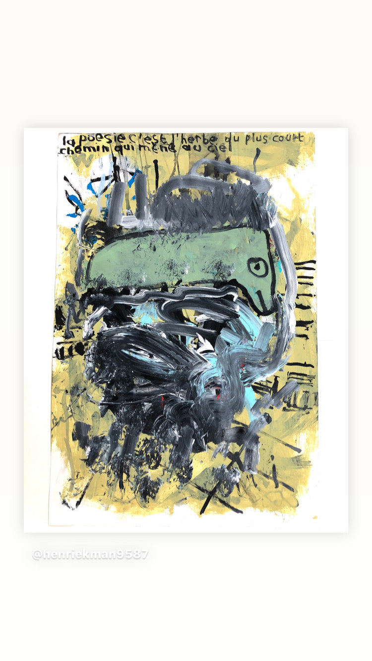 La Poésie , C’est L’herbe Du Plus Court Chemin Qui Mène Au Ciel, 2023, acrylic on paper, 110 x 73 cm. / 43.3071 x 28.7402 in.