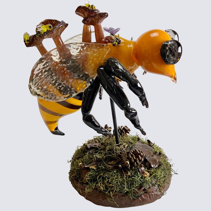 Metarhizium, 2023, hot-sculpted glass, preserved moss, found plant life, 16 x 14 x 11 in. / 40.64 x 35.56 x 27.94 cm.