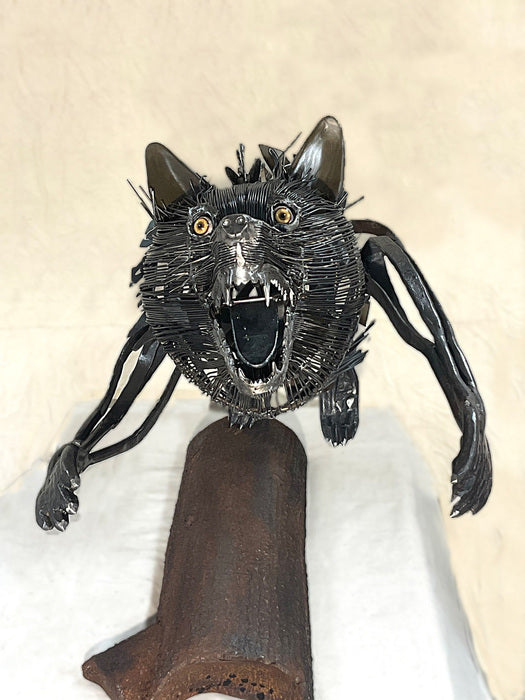 Indigo "Ferrous Lupus", 2023, blacksmithing, 32 x 49 x 16 in. / 81.28 x 124.46 x 40.64 cm.