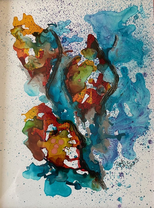 Calla Lily Ink, 2023, alcohol inks, 11 x 13 in. / 27.94 x 33.02 cm.
