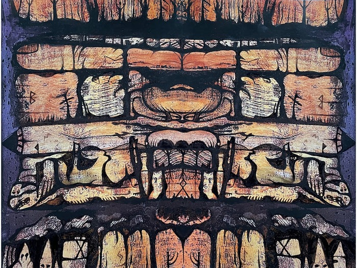 Early Glyph ‘Sketchbook’ II, Ancient Mesoamerica, 2023, mixed media, 10 x 14 in. / 25.4 x 35.56 cm.