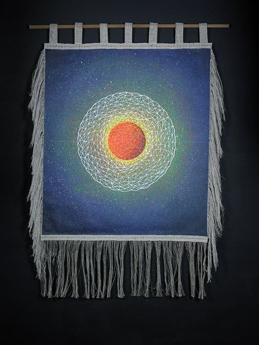 Ceremonial Scroll: Cosmic Connectedness, 2023, acrylic on linen, 36 x 34 in. / 91.44 x 86.36 cm.