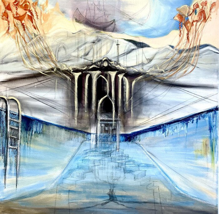 Home In the Hands of Kite-Runners, 2023, mixed media on linen, 40 x 40 in. / 101.6 x 101.6 cm.