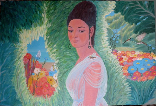 Gaia and the Bee, 2020, oil on canvas, 24 x 36 in. / 60.96 x 91.44 cm.