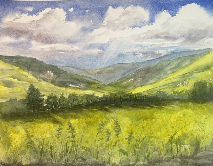 San Simeon Spring, 2023, watercolor, 12 x 15 in. / 30.48 x 38.1 cm.