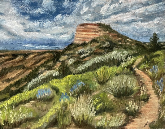 View from Knife Edge Trail -Mesa Verde NP, 2023, soft pastels, 14 x 11 in. / 35.56 x 27.94 cm.