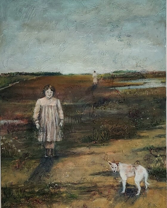 Girl in Landscape, 2023, mixed media on canvas, 30 x 22 in. / 76.2 x 55.88 cm.