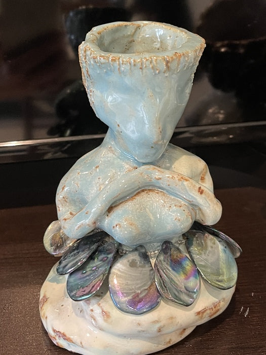 Sea Goddess Meditation, 2023, ceramic and baroque pearls, 6 x 6 x 5 in. / 15.24 x 15.24 x 12.7 cm.