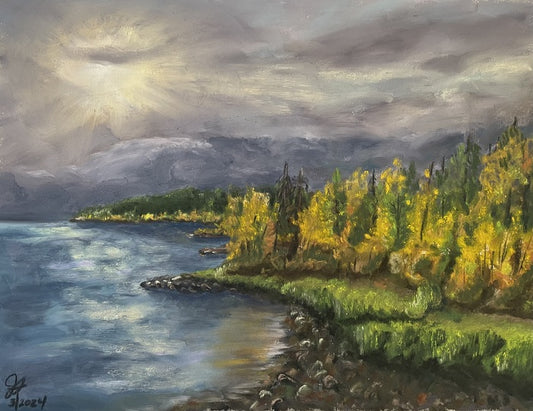 Fall in Glacier NP 2, 2024, pastels, 14 x 11 in. / 35.56 x 27.94 cm.