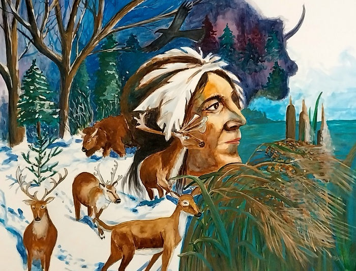 Ojibwe Chief, Obtossaway, 2024, watermedia, 18 x 24 in. / 45.72 x 60.96 cm.