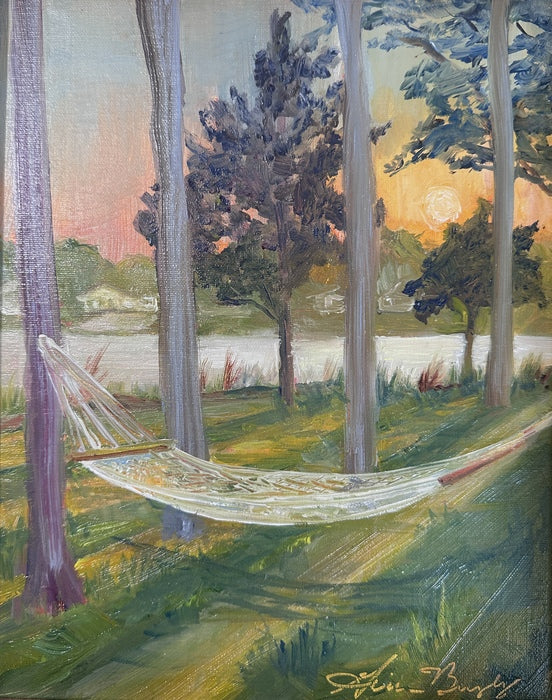 Hammock Sunset, 2022, oil on panel, 10 x 8 in. / 25.4 x 20.32 cm.