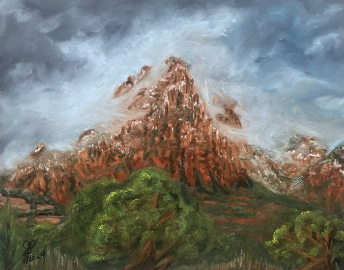 Snow in Sedona, 2024, pastels, 14 x 11 in. / 35.56 x 27.94 cm.
