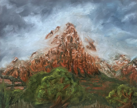 Snow in Sedona, 2024, pastels, 14 x 11 in. / 35.56 x 27.94 cm.