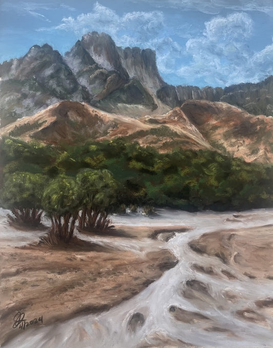 Tucson “Flood”, 2024, pastels, 14 x 11 in. / 35.56 x 27.94 cm.