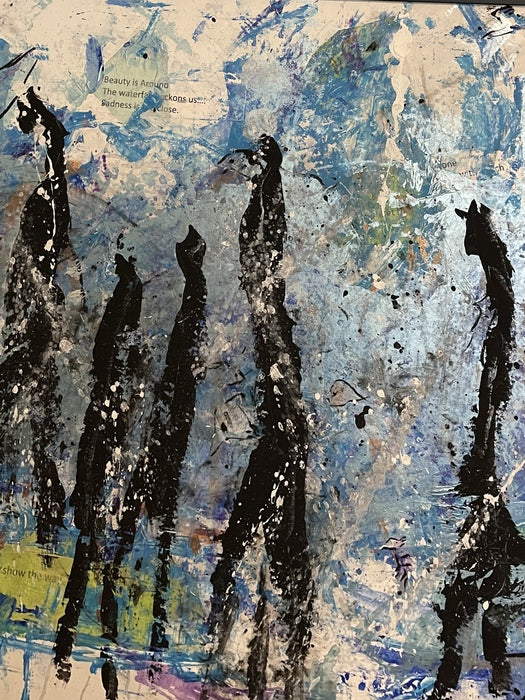 Marching to the ARK During Climate Disaster, 2023, acrylic paint on canvas, 36 x 39 in. / 91.44 x 99.06 cm.