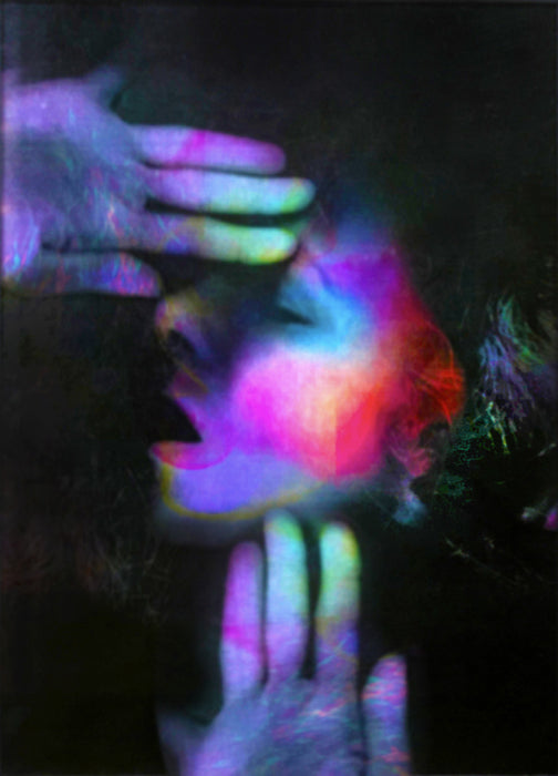 Self-Portrait with Left Hand, 2023, photomontage on archival paper mounted on panel, 16 x 12 in. / 40.64 x 30.48 cm.