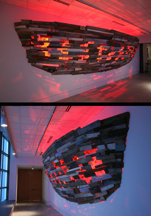 Liminal Ship II (Two Views), 2018, mixed media, 7 x 33 x 3 ft. / 84 x 396 x 36 in.