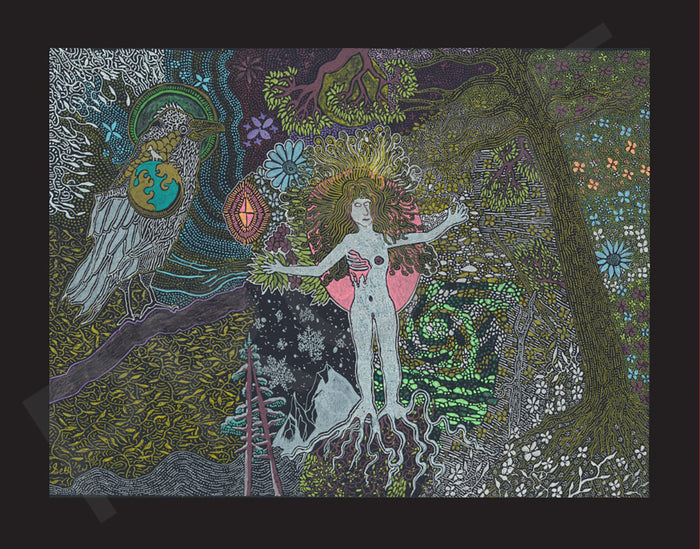 Unity, 2024, pen and ink drawing on black paper, 9 x 12 in. / 22.86 x 30.48 cm.
