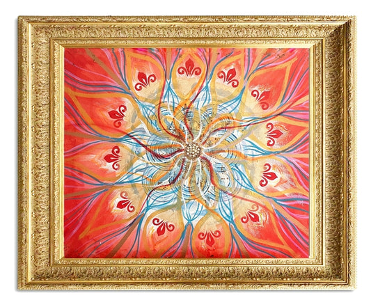 Mandala from Water to Fire, 2024, acrylic on panel framed canvas, 27 x 23 in. / 68.58 x 58.42 cm.
