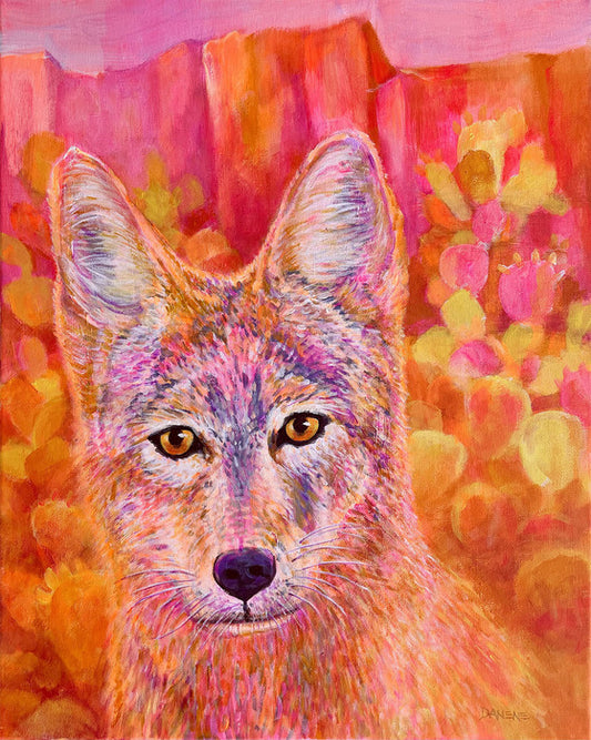 Shimmering Coyote, 2024, acrylic, 20 x 16 in. / 50.8 x 40.64 cm.