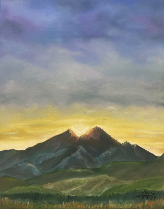Longs Peak from Berthoud Colorado, 2024, soft pastels, 14 x 11 in. / 35.56 x 27.94 cm.