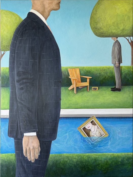 Beware of Men in Suits, 2024, acrylic on canvas, 40 x 30 in. / 101.6 x 76.2 cm.