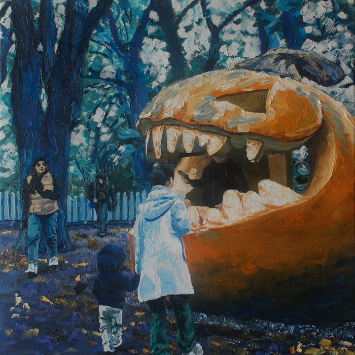 Pumpkin Patch Blues, 2024, oil on canvas, 18 x 18 in. / 45.72 x 45.72 cm.