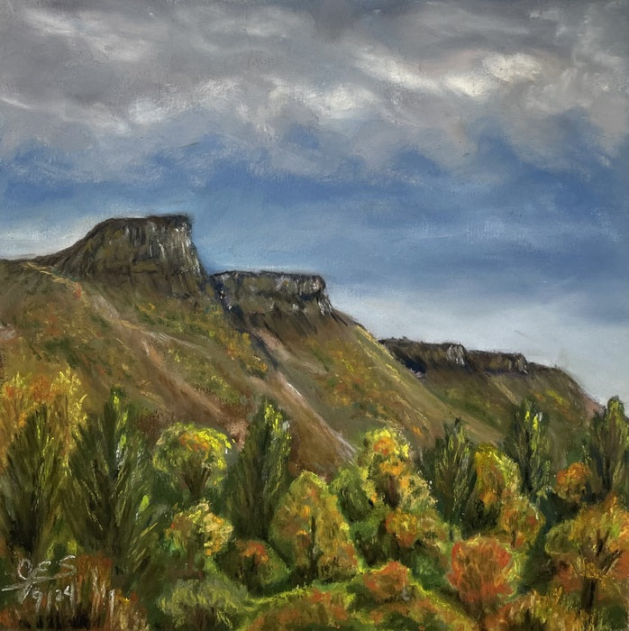 South Table Mountain Golden Colorado, 2024, soft pastels, 8 x 8 in. / 20.32 x 20.32 cm.