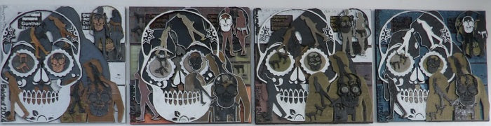 4 Parents Remain, 2024, 3D mono print collage, 7.5 x 30 x 7.5 in. / 19.05 x 76.2 x 19.05 cm.